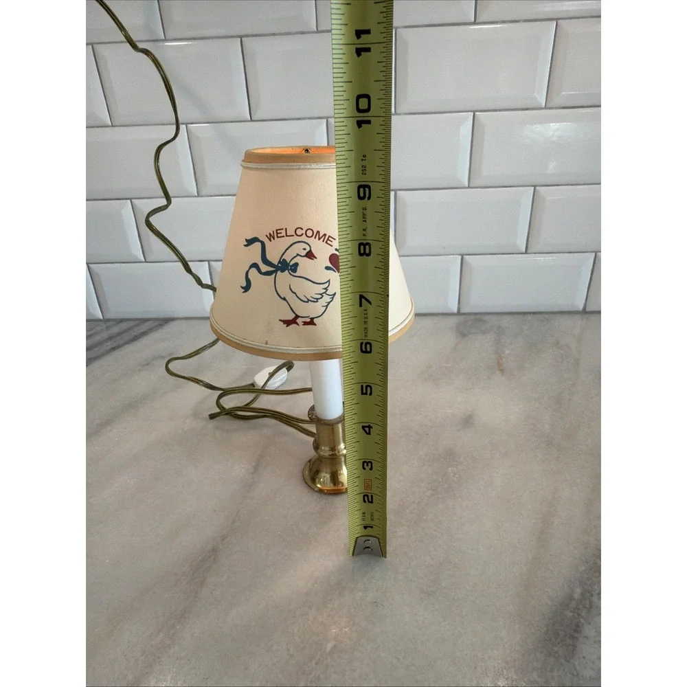 Vintage Adorable Brass Candlestick Light With Welcome Goose Shade